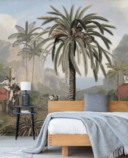 vintage illustrert jungel tapetmaleri kalt Elephant Elegance av Sir Edward for soverom og stuer vintage illustrert jungel tapetmaleri kalt Elephant Elegance av Sir Edward for soverom og stuer