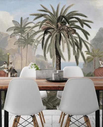 vintage geïllustreerde jungle behangmuurschildering genaamd Elephant Elegance van Sir Edward voor slaapkamers en woonkamers vintage geïllustreerde jungle behangmuurschildering genaamd Elephant Elegance van Sir Edward voor slaapkamers en woonkamers