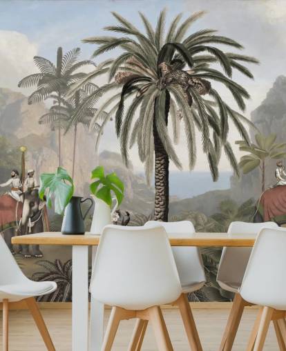 vintage illustreret jungle tapetmaleri kaldet Elephant Elegance af Sir Edward til soveværelser og stuer vintage illustreret jungle tapetmaleri kaldet Elephant Elegance af Sir Edward til soveværelser og stuer