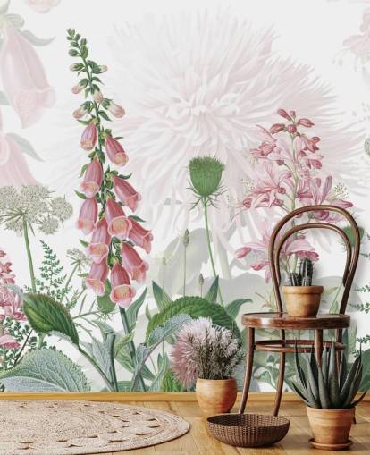 illustrated pink foxgloves and greenery wallpaper illustrated pink foxgloves and greenery wallpaper