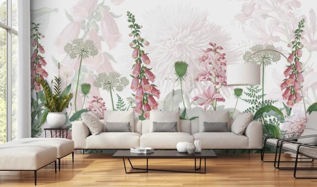 illustrert rosa foxgloves og grønne tapet