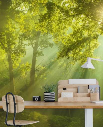 grünes individuelles Waldtapeten-Wandbild mit dem Titel The Forest of Heaven für Wohnzimmer grünes individuelles Waldtapeten-Wandbild mit dem Titel The Forest of Heaven für Wohnzimmer