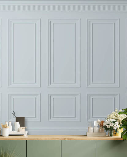 witte paneelbehangmuurschildering op maat genaamd Off White Panel voor eetkamers, keukens en woonkamers witte paneelbehangmuurschildering op maat genaamd Off White Panel voor eetkamers, keukens en woonkamers