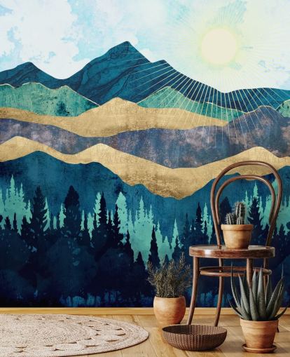 papier peint abstrait en couches bleu, vert et or papier peint abstrait en couches bleu, vert et or