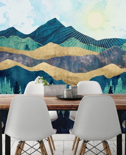blue, green and gold layered abstract mountains wallpaper blue, green and gold layered abstract mountains wallpaper