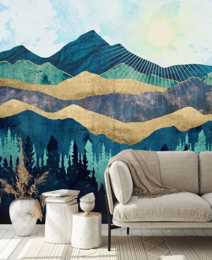 blue, green and gold layered abstract mountains wallpaper blue, green and gold layered abstract mountains wallpaper