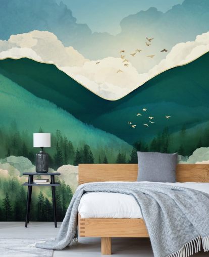 green, white and gold abstract landscape of misty mountains wallpaper green, white and gold abstract landscape of misty mountains wallpaper