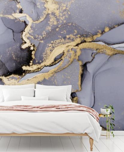 blå og guld akvarel tapet vægmaleri kaldet Blå med guld akvarel til soveværelser, badeværelser og køkkener blå og guld akvarel tapet vægmaleri kaldet Blå med guld akvarel til soveværelser, badeværelser og køkkener