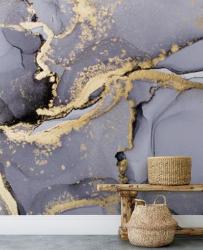 blauwe en gouden aquarelbehangmuurschildering genaamd Blue with Gold Watercolour voor slaapkamers, badkamers en keukens blauwe en gouden aquarelbehangmuurschildering genaamd Blue with Gold Watercolour voor slaapkamers, badkamers en keukens