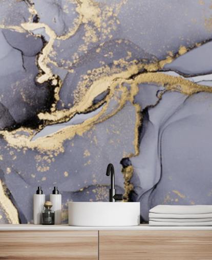 blå og guld akvarel tapet vægmaleri kaldet Blå med guld akvarel til soveværelser, badeværelser og køkkener blå og guld akvarel tapet vægmaleri kaldet Blå med guld akvarel til soveværelser, badeværelser og køkkener