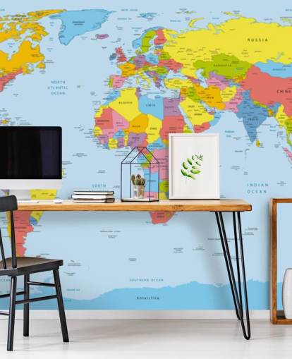 kleurrijke aanpasbare wereldkaart behangmuurschildering genaamd Colourful World Map voor kantoren en slaapkamers kleurrijke aanpasbare wereldkaart behangmuurschildering genaamd Colourful World Map voor kantoren en slaapkamers