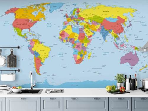 colorful customizable world map wallpaper mural called Colorful World Map for offices and bedrooms