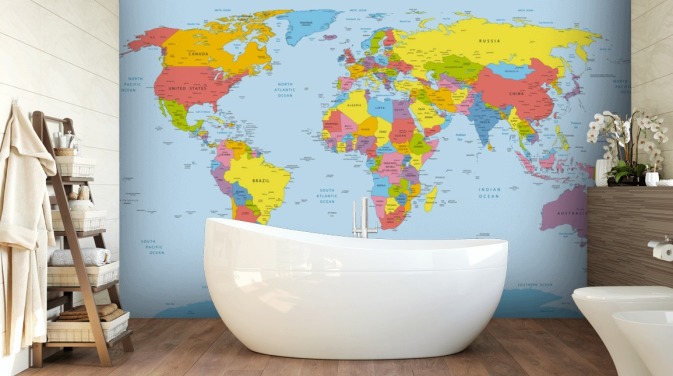colorful customizable world map wallpaper mural called Colorful World Map for offices and bedrooms