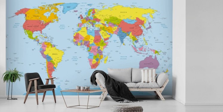 colourful customisable world map wallpaper mural called Colourful World Map for offices and bedrooms