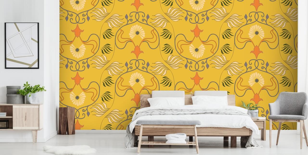 art nouveau mustard yellow floral vintage wallpaper