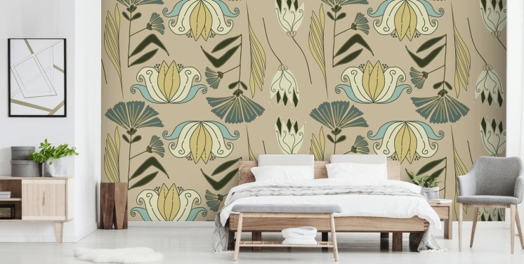 pastell tonet vintage blomst illustrasjoner tapet