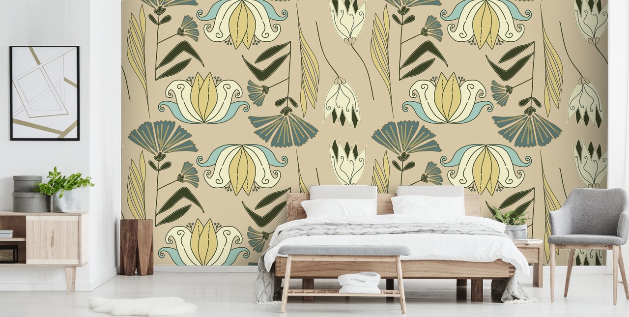 pastel tonet vintage blomst illustrationer tapet