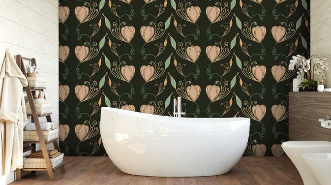 dusty pink tulip pattern on art nouveau wallpaper 