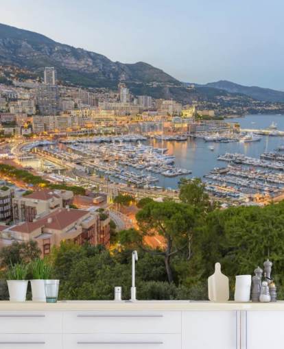 fransk solnedgang tilpassbart tapetmaleri kaldet Monaco Sunset Ariel View til hjemmekontorer, soveværelser og mere fransk solnedgang tilpassbart tapetmaleri kaldet Monaco Sunset Ariel View til hjemmekontorer, soveværelser og mere