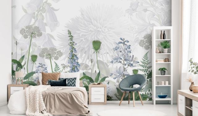 illustrated blue foxglove wallpaper