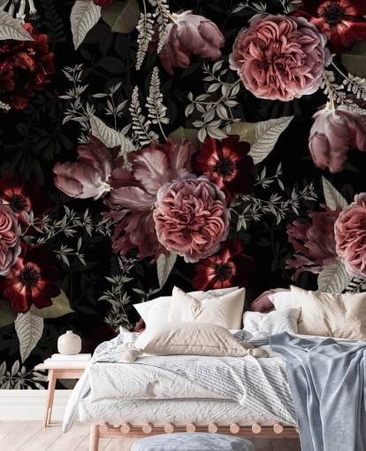 peonía floral oscura en papel pintado rosa peonía floral oscura en papel pintado rosa