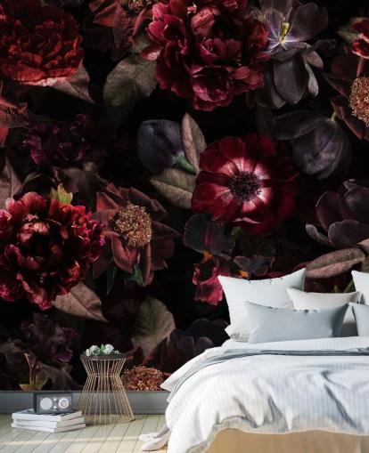 mural de papel de parede floral escuro rosa e roxo chamado Dark Bouquet de Uta Naumann para quartos e salas de estar mural de papel de parede floral escuro rosa e roxo chamado Dark Bouquet de Uta Naumann para quartos e salas de estar