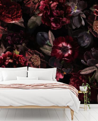 mural de papel de parede floral escuro rosa e roxo chamado Dark Bouquet de Uta Naumann para quartos e salas de estar mural de papel de parede floral escuro rosa e roxo chamado Dark Bouquet de Uta Naumann para quartos e salas de estar