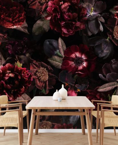 pink and purple dark floral wallpaper mural called Dark Bouquet by Uta Naumann for bedrooms and living rooms pink and purple dark floral wallpaper mural called Dark Bouquet by Uta Naumann for bedrooms and living rooms