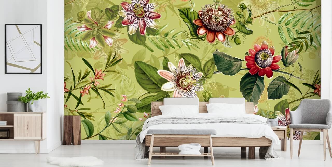 red flowers on green background wallpaper 