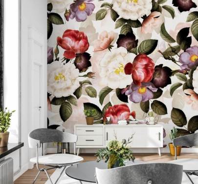 white, pink and purple floral wallpaper