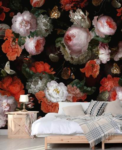 papel tapiz de rosas rosadas y amapolas rojas papel tapiz de rosas rosadas y amapolas rojas