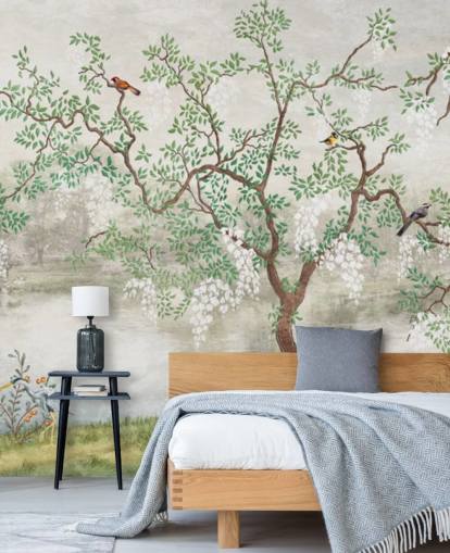 carta da parati da giardino verde vintage personalizzabile chiamata Chinoiserie Garden per camere da letto carta da parati da giardino verde vintage personalizzabile chiamata Chinoiserie Garden per camere da letto