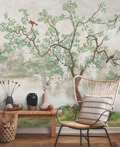 papier peint mural de jardin personnalisable vintage vert appelé Chinoiserie Garden pour chambres papier peint mural de jardin personnalisable vintage vert appelé Chinoiserie Garden pour chambres