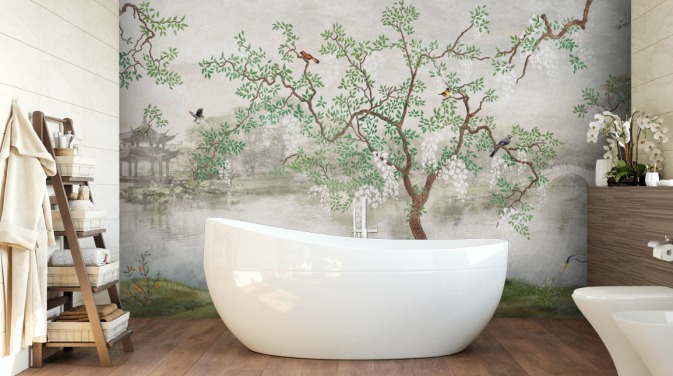 grøn vintage tilpasselig have tapet vægmaleri kaldet Chinoiserie Garden til soveværelser