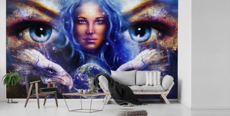 Womans Eyes and Eagles Graffiti Behang