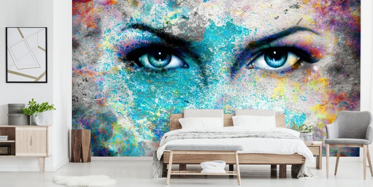 carta da parati murale con graffiti colorati chiamata Goddess per camere da letto, salotti e uffici carta da parati murale con graffiti colorati chiamata Goddess per camere da letto, salotti e uffici