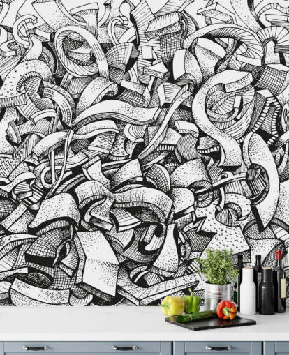 Carta da parati astratta disegnata in bianco e nero Carta da parati astratta disegnata in bianco e nero