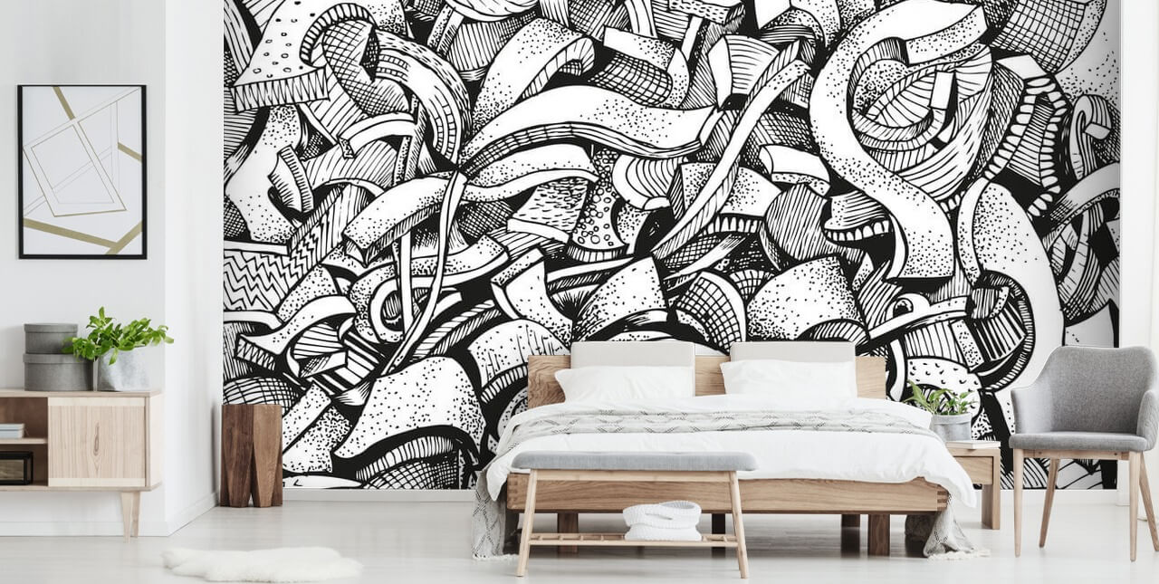 Papier peint abstrait dessiné en noir et blanc