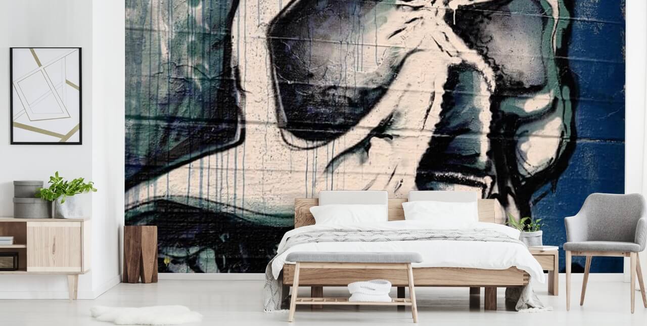Schedel gezicht graffiti behang