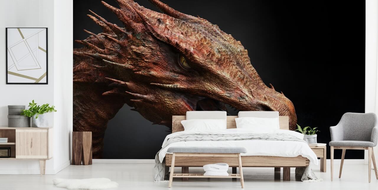Rød brand vejrtrækning Dragon Mural