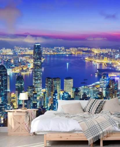 blue lit hong kong at night wallpaper blue lit hong kong at night wallpaper