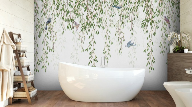 hvid og grøn tilpasselig chinoiserie tapet vægmaleri kaldet Chinoiserie Chandelier til soveværelser
