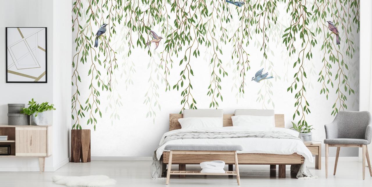 white and green customisable chinoiserie wallpaper mural called Chinoiserie Chandelier for bedrooms