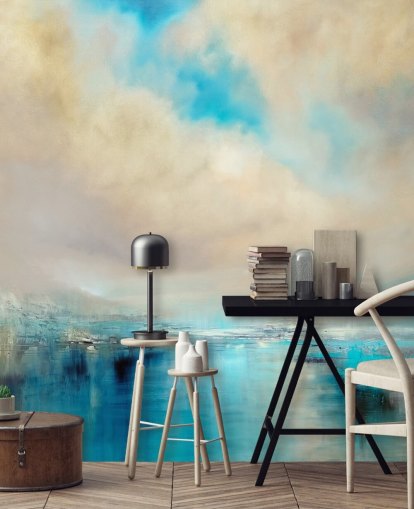 blauw, wit en zwart abstract schilderij van landschapsbehang blauw, wit en zwart abstract schilderij van landschapsbehang