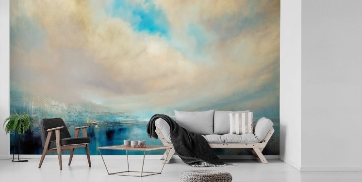 peinture abstraite bleu, blanc et noir de papier peint paysage