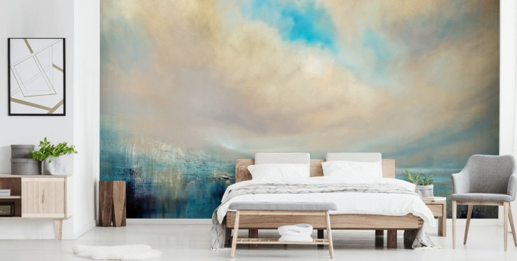 pintura abstracta azul, blanca y negra de papel tapiz de paisaje
