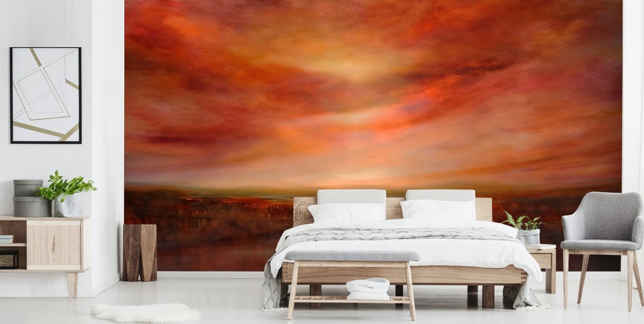 orange und rote abstrakte Landschaftstapete