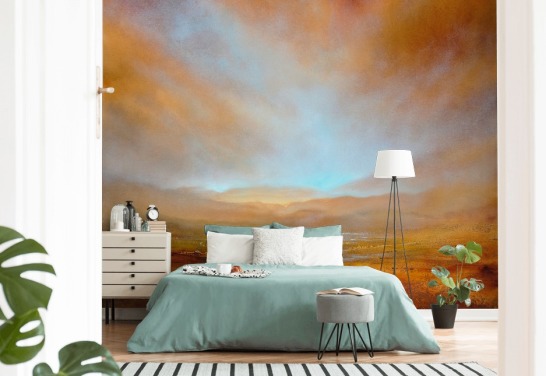 painting of an abstract orange landscape at fall wallpaper