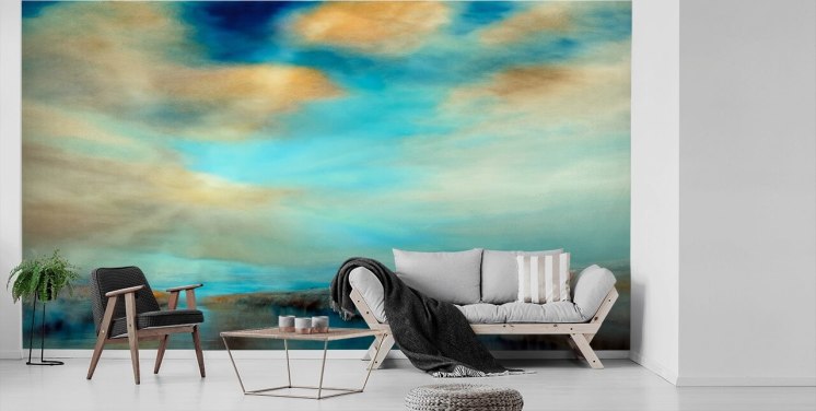 pintura de un amplio fondo de pantalla azul y por qué cielo sobre un río