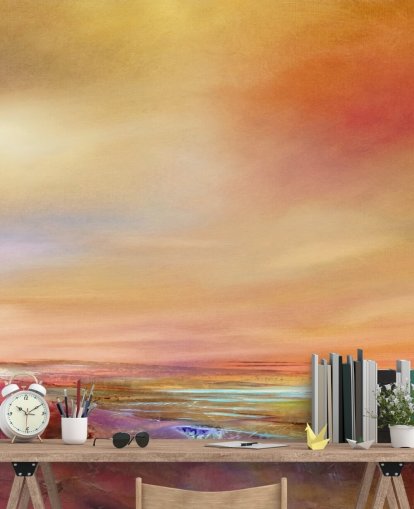 orange, pink and yellow sky and landscape painting wallpaper orange, pink and yellow sky and landscape painting wallpaper